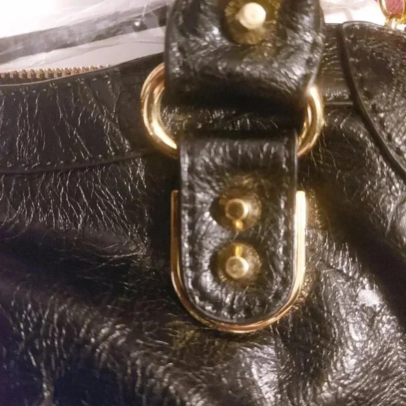 Black Vegan Leather Moto City Satchel Bag with Tassels Removable Strap - Picture 11 of 15